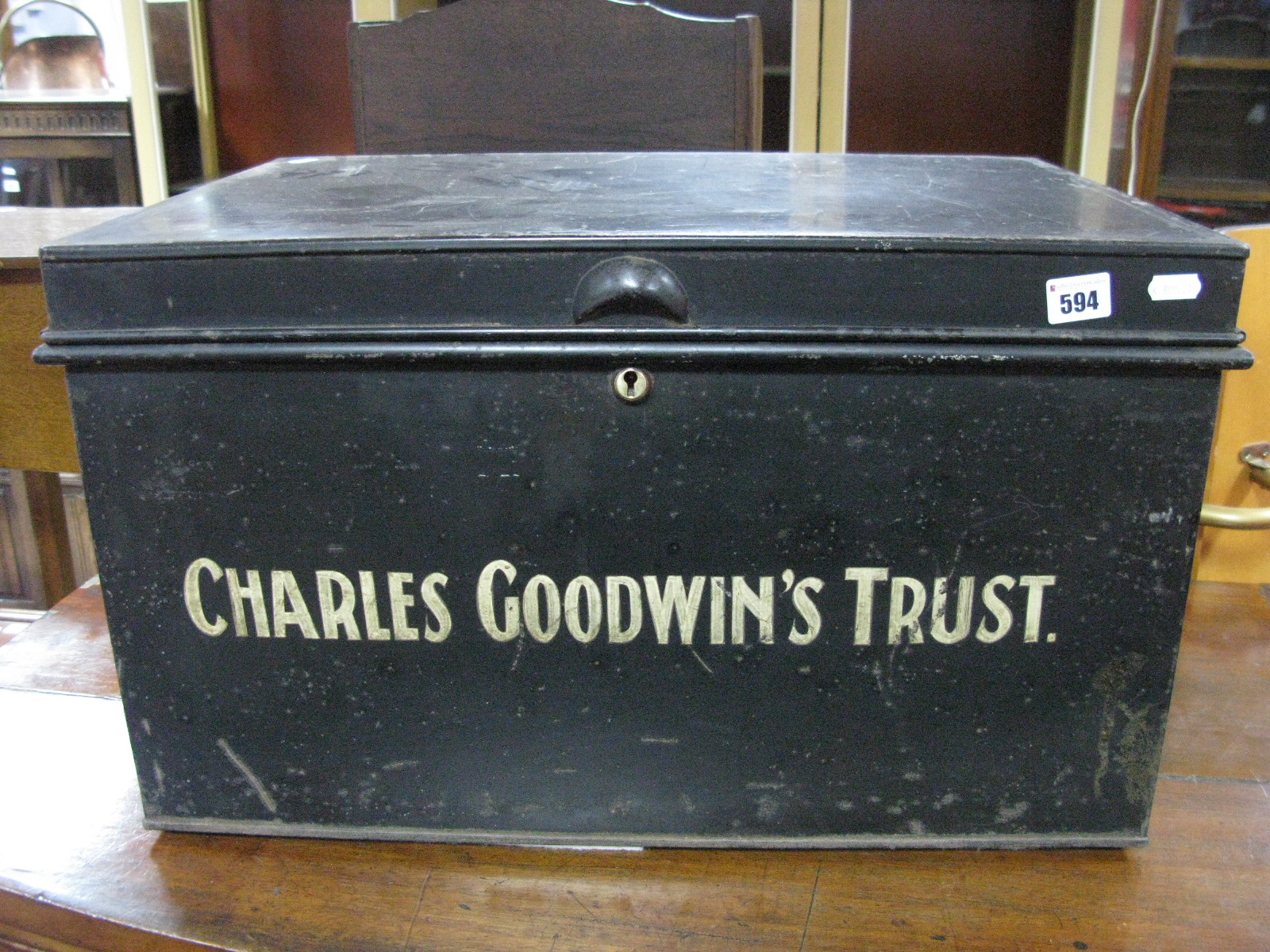 A Large Victorian Tin Deed Box - Charles Goodwins Trust.