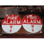 A XX Century Pair of Circular Glass Fire Alarm Signs. (2)