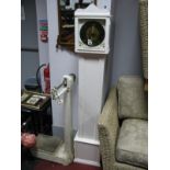 A White Painted Grandmother Clock, with a silvered and brass dial.