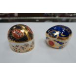 Royal Crown Derby Paperweights; Milennium Bug, gold stopper and The Blue Ladybird (four spot),