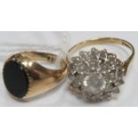 A 9ct Gold Cluster Ring, claw set throughout; A 9ct Gold Child's Signet Style Ring. (2)