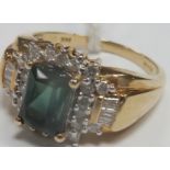 A 14ct Gold Monte Belo Indicolite and Diamond Set Cocktail Ring, rectangular four claw set to the