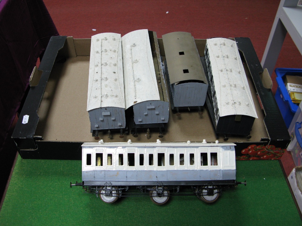 Five Kit Built "Gauge 1" White Metal/Brass Rolling Four Wheel and Six Wheel Stock Passenger