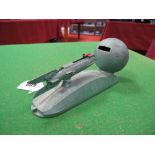 A Mid XX Century Mechanical Alloy Money Box, - 'Strato Bank', in the form of a space ship and