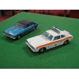 Two Large Scale 1970's Dinky Capri Cars, one blue/black and one Police. Both overall good.