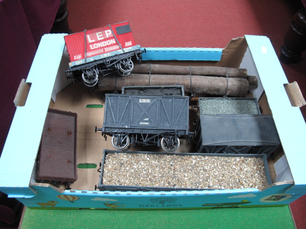 Eight Gauge 1/"G" Scale Rolling Stock Wagons and Vans, nearly all LMS liveried, including