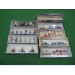 Nine Cased "HO" Scale Plastic Lineside Figure Sets by Preiser, including #10443 Hikers by the Cattle