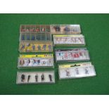 Nine Cased "HO" Scale Plastic Lineside Figure Sets by Noch, Preiser, including Noch #15565 City