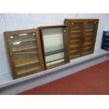 Three wooden Glass Fronted Display Cabinets, #1 Height 63cm, Width 47cm, Depth 13.5cm, (four glass