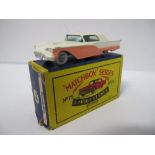 Matchbox 1-75 Regular Wheel No 75 Ford Thunderbird, cream over peach, blue base, silver wheels,