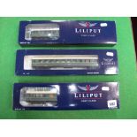 Three Boxed Liliput "HO" Gauge DR Epoche II Coaches, including #L385113 Reichsregierung Government