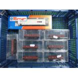 Eight "HO" Scale Freight Wagons In DB and DR Livery, all boxed, by Roco and others