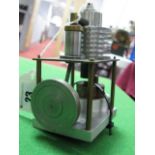 A Small Single Cylinder Vertical Machined Hot Air Engine, Flywheel 4cm diameter, 12cm high.