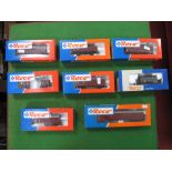 Eight "HO" Scale Freight Wagons In DB and DR Livery, all boxed, by Roco and others