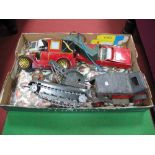 Four Mid XX Century and Later Battery Operated Japanese Tinplate Cars And Tank, all spares or