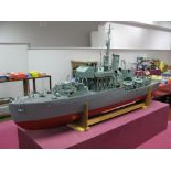 A Scratch Built Wooden Hulled Flower Class Corvette Escort Vessel 'British Navy', battery powered,