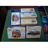 Nine Corgi Diecast Buses, all boxed in seven packs, including four trolley buses and two twin packs,