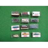 Twelve Boxed "HO" Scale Plastic Lineside Vehicles by Wiking, Brekina, including Wiking #8050424