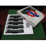 A Boxed Liliput "HO" Gauge #847 Outline German Five Coach Set, DR green livery including baggage and