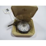 Ladies Silver Cased Fob Watch, stamped "800 D.F. & C", having floral decoration to white enamel