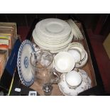 Wedgwood Tableware, oval basket ware plate, etched glass water jug, etc:- One Box