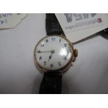 A 9ct Gold Cased Wristwatch, the signed white dial with black and blue Arabic numerals, (hallmark