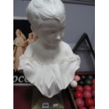 Painted Plaster Bust of A Girl, mounted on a sockle base.