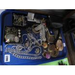 Assorted Costume Jewellery, including powder compacts, Instamatic camera, keyrings, diamanté