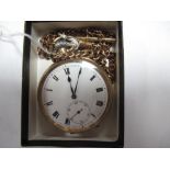 A 9ct Gold Cased Openface Pocketwatch, the white dial with black Roman numerals and seconds