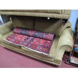 Large Two Seater Settee Upholstered In a Gold Striped Draylon.