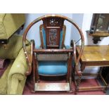 Chinese Style Horseshoe Shaped Folding Chair, with brass mounts (damages).