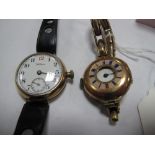 Waltham; A 9ct Gold Cased Gent's Wristwatch, the signed dial with black and red Arabic numerals