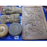 Carved Wood Panel, wooden trinket boxes, tree wood carvings:- One Tray