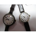 A WWI Trench Style Gent's Wristwatch, the white dial with large black and red Arabic numerals,