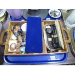 Costume Jewellery, lady's travelling case, stainless steel planished tray, hallmarked silver mounted