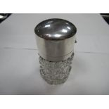 A Hallmarked Silver Topped Cat Glass Smelling Salts Jar, London 1920, with internal stopper.
