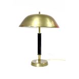 A Falkenbergs Belysning Sweden Brass Table Lamp, with fluted wooden body, Swedish control stamp,
