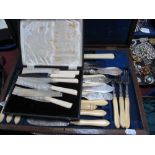 Wooden Cased Fish Knives and Forks, with associated servers, further cutlery etc.