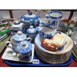 A Reproduction Victorian Style Blue and White Cheese Dish and Cover, Royal Worcester cabinet plates,
