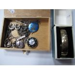 A Hallmarked Silver Bangle, hallmarked silver and other brooches, ring, etc.