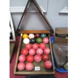 A Full Set of Early XX Century Ivory Snooker Balls; together with wooden triangle.