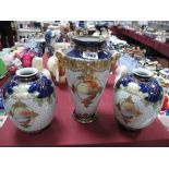A Pair of Early XX Century Noritake Ovoid Vases, with hand painted oval lakeland scenes, dimpled and
