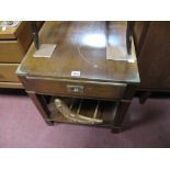 Mahogany Bedside Table, with brass corners, single drawer, under shelf; together with a book rack.