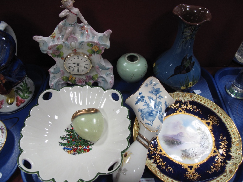 Coalport Plate, handpainted with a view of 'Windermere', signed A. Perry, Xmas dish, cherub mantel