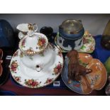Royal Albert Old Country Roses Dinner Plates, teapot etc., Adams blue Jasperware biscuit barrel,
