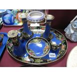 A Noritake Dressing Table Set, decorated with flowers and exotic birds within gilt highlighted