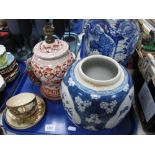 Oriental XIX Century Blue and White Japanese Vase, ginger Jar, (damages), pair of Satsuma cups and