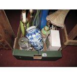 Table Lamps, vases, Phil Jost tankard, etc:- One Box