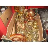 Oil Lamp, Binnacle type lamp, other brass and copper ware:- One Box