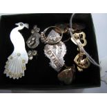 A Heart Shape Padlock Clasp, stamped "9c", a heart shape locket pendant, a 9ct gold locket, '